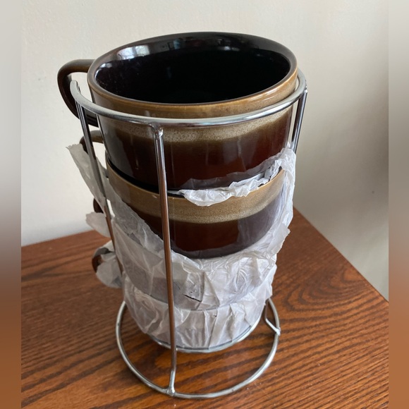 Pier 1 Kitchen Pier Imports Stacking Brown Stoneware Coffee Mugs